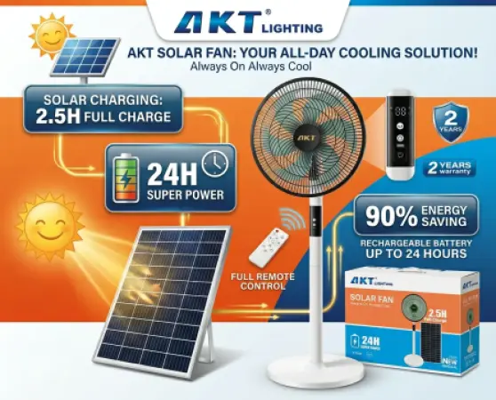 AKT Solar Standing Fan With Solar Panel & Remote Control