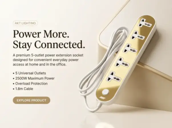 AKT-SP513 Power Extension Socket – 5 Universal Outlets,